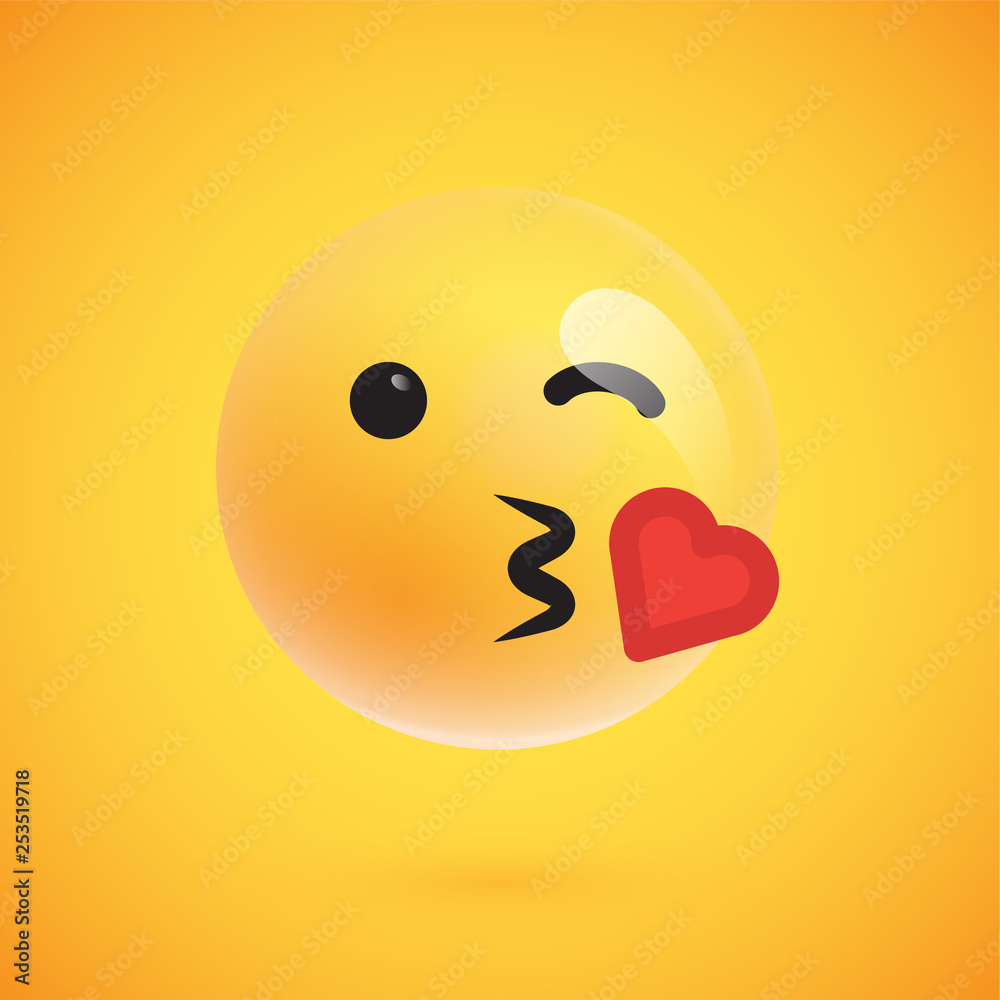 Fototapeta premium Realistic yellow emoticon in front of a yellow background, vector illustration