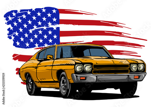 vector graphic design illustration of an American muscle car