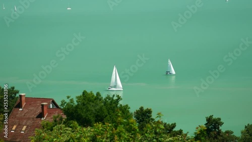 Summer landscape sailing boats on lake Balaton of Hungary