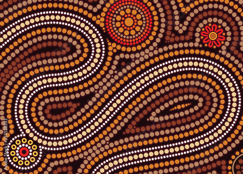 Aboriginal art vector background. Illustration based on aboriginal style of dot painting.