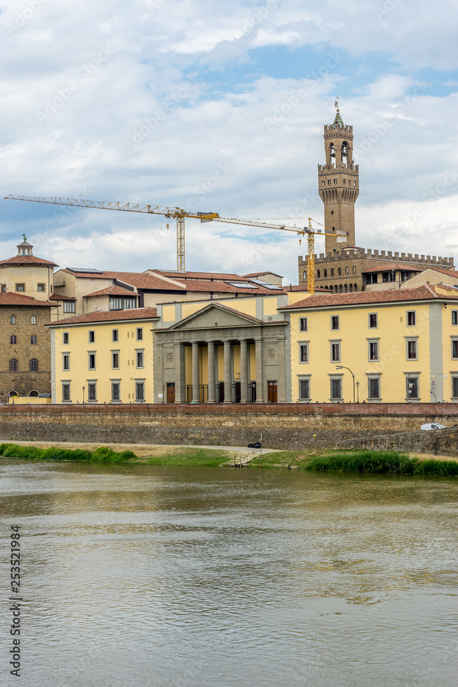 The Palazzo Vecchio over the Arno River in Florence, Italy
