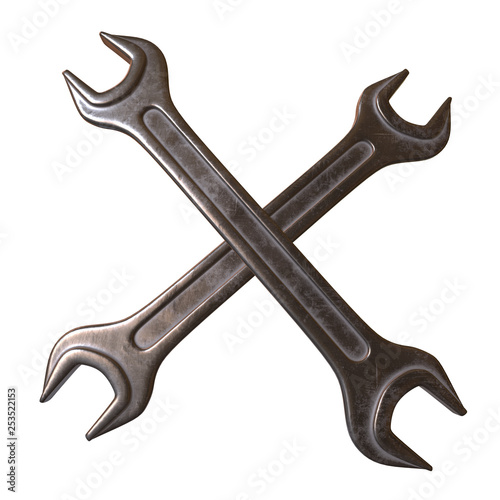 Wrench. Spanner repair tool. Mechanic or engineer instruments. Support service 3d render illustration isolated on white background.