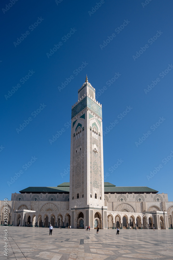 The external view of the Mosquée Hassan II on a sunny day in Casablanca in Morocco