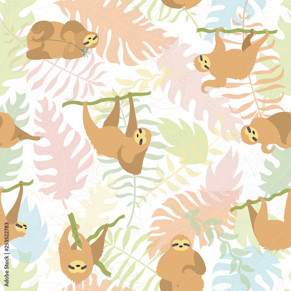 Vector seamless pattern with cute sloth Vector seamless pattern with cute sloth