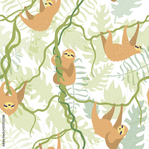 Vector seamless pattern with cute sloth