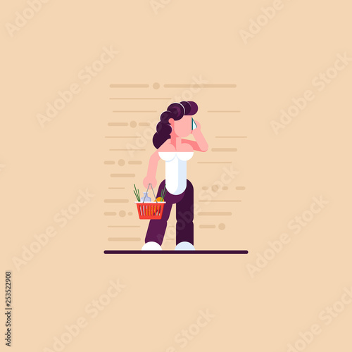 Grocery store. Woman shopping in store. Business concept. Modern vector illustration. - Vector