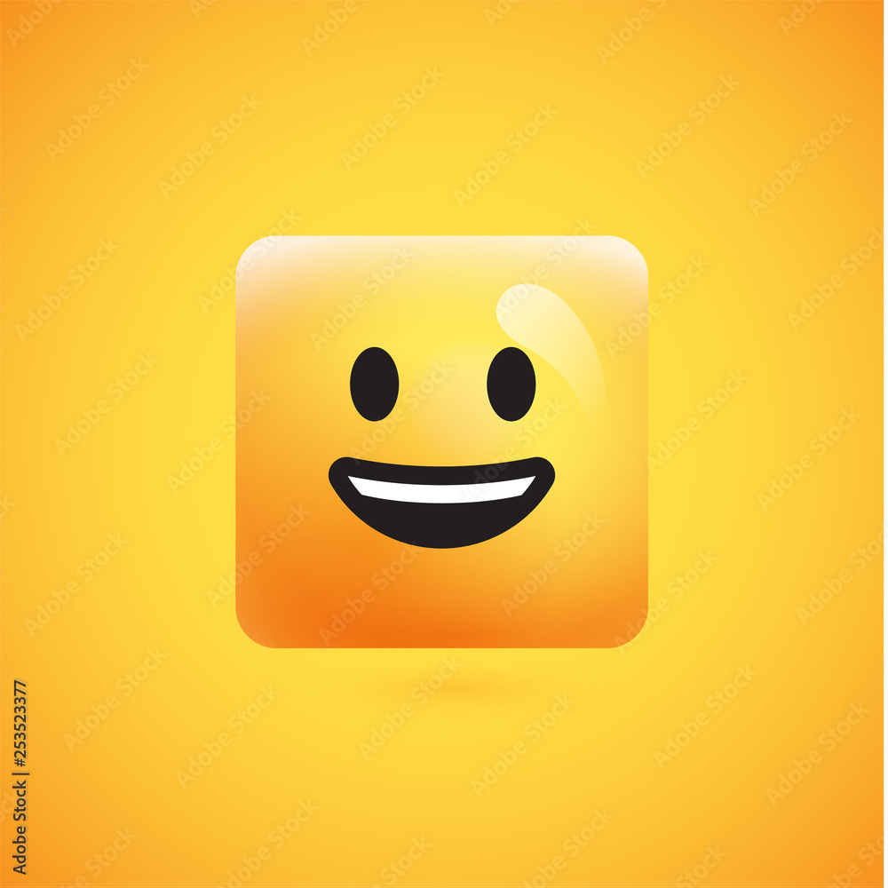 High detailed square yellow emoticon on a yellow background, vector illustration High detailed square yellow emoticon on a yellow background, vector illustration