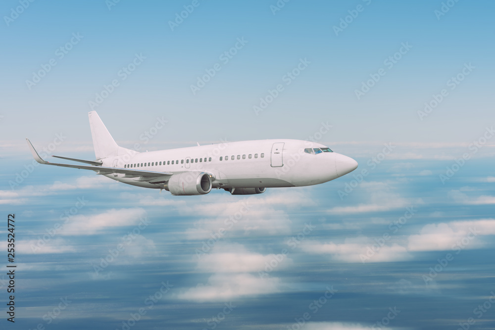 Flying and traveling, day voyage airplane, motion speed effect