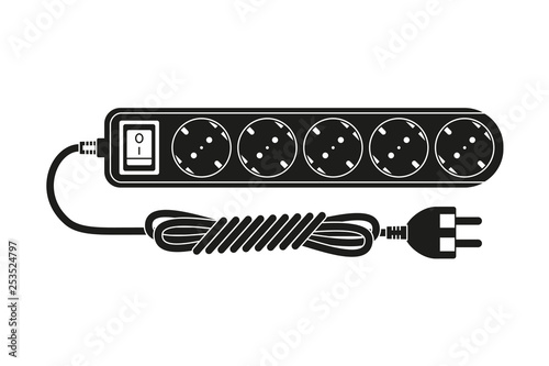 Back and white electric extension cord silhouette