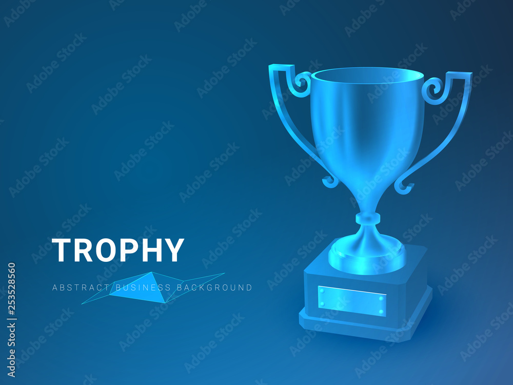 Abstract modern business background vector depicting trophy in shape of a trophy cup on blue background.