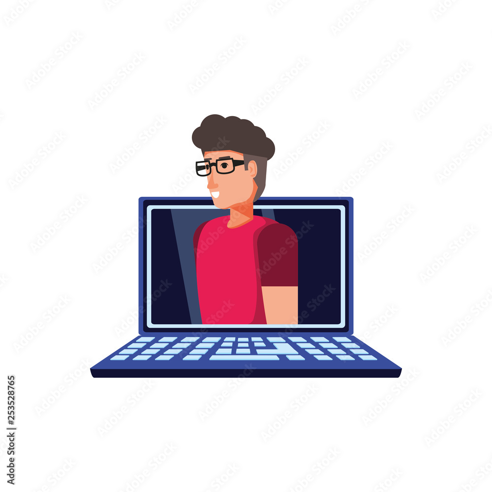 man in laptop computer isolated icon man in laptop computer isolated icon