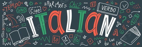 Italian. Language hand drawn doodles and lettering.  photo