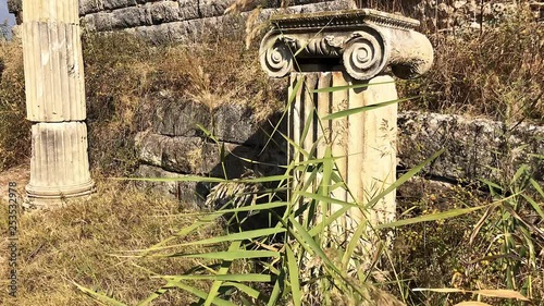 Classical columns in ancient city Magnesia (Aydin Province, Turkey).