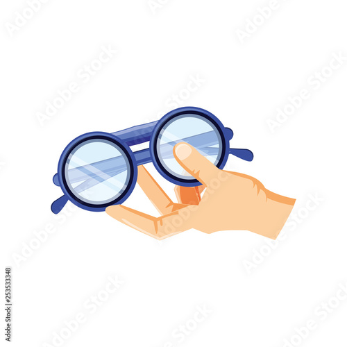 hand with optical eyeglasses isolated icon