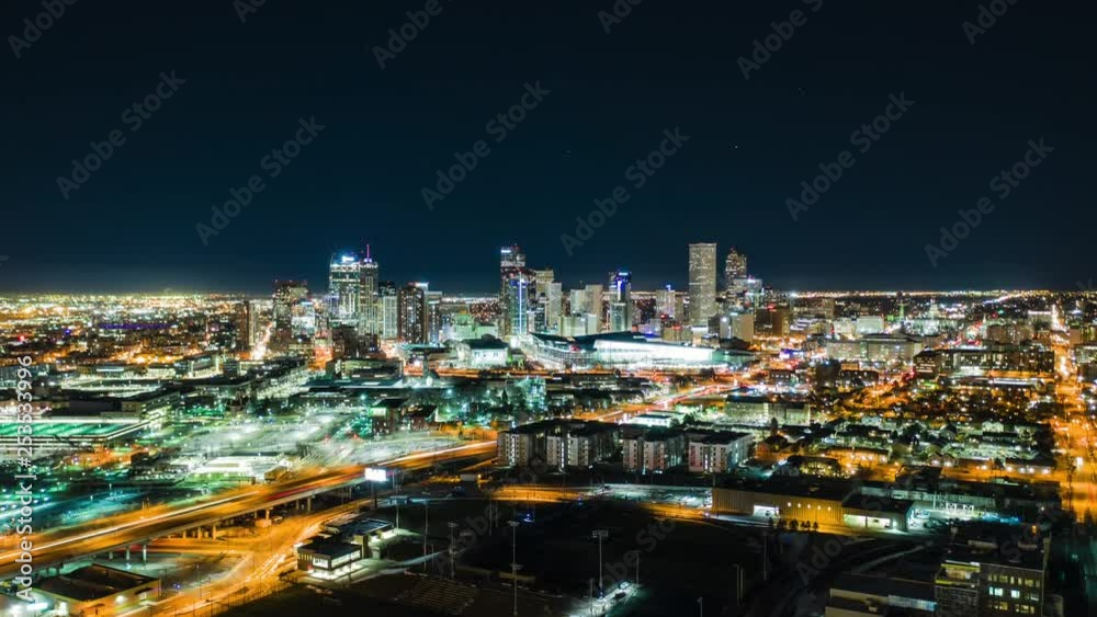 Aerial Night Time-Lapse of Denver Colorado with traffic. Aerial Night Time-Lapse of Denver Colorado with traffic.