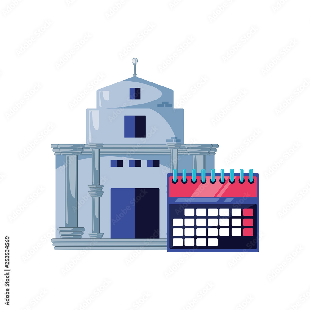 bank building with calendar reminder isolated icon