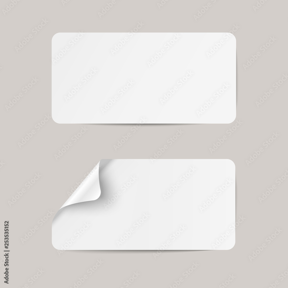 Vector white realistic paper adhesive stickers with curved left corner on transparent background. - Illustration Vector white realistic paper adhesive stickers with curved left corner on transparent background. - Illustration
