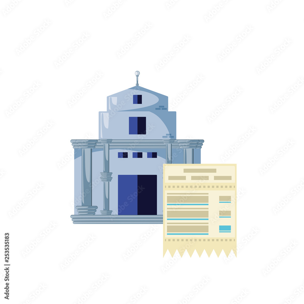 bank building with voucher isolated icon