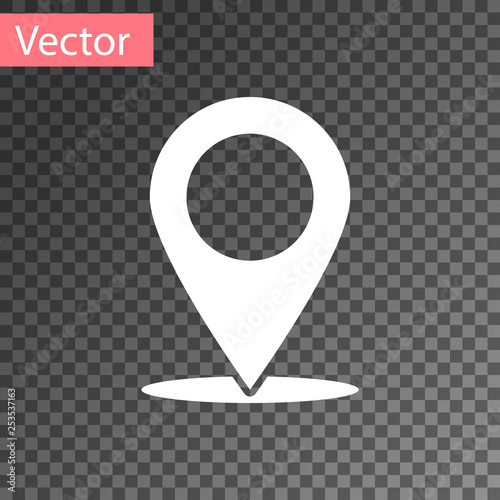 White Map pin icon isolated on transparent background. Pointer symbol. Location sign. Navigation map, gps, direction, place, compass, contact, search concept. Vector Illustration