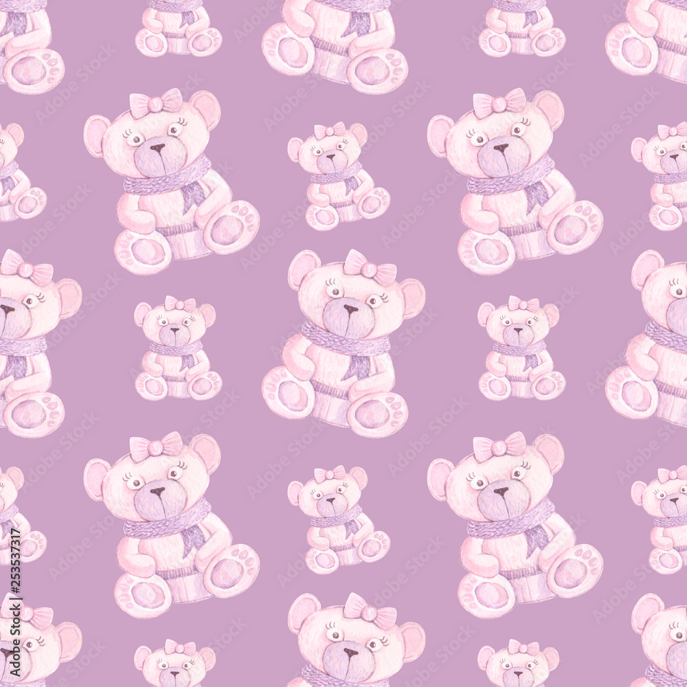 kids watercolor pattern with cartoon bears kids watercolor pattern with cartoon bears