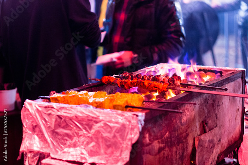 Obraz na plátne Open foil covered barbeque or hearth for cooking kebab, tikkas