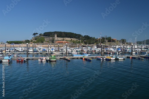 Marina With Monterreal Castle At The Background In Bayonne. Nature, Architecture, History, Travel. August 16, 2014. Bayona, Pontevedra, Galicia, Spain. photo