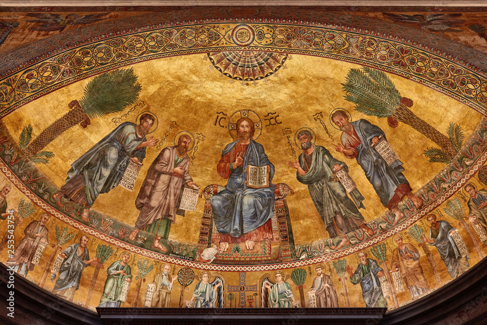 Rome, The Papal Basilica of St. Paul outside the walls, Wonderful mosaic of the apse, with Christ and the apostles
