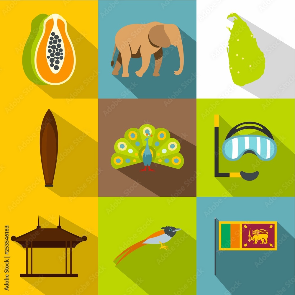 Holiday in Sri Lanka icons set. Flat illustration of 9 holiday in Sri Lanka vector icons for web