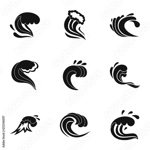 Tsunami icons set. Simple illustration of 9 tsunami vector icons for web