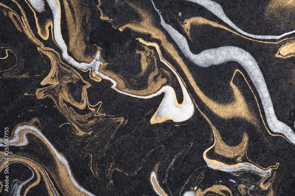 marble ink paper texture black silver gold - obrazy, fototapety, plakaty 