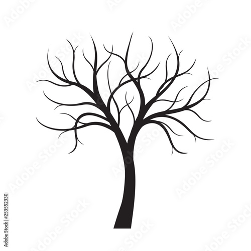 Black Tree without leaves on white background. Vector Illustration.