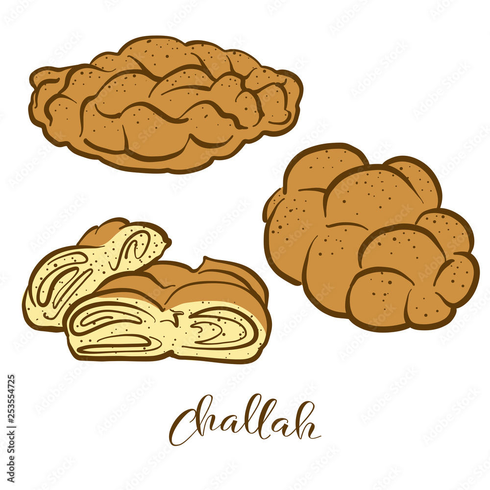 Colored sketches of Challah bread Colored sketches of Challah bread