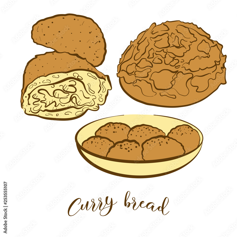 Colored sketches of Curry bread bread Colored sketches of Curry bread bread