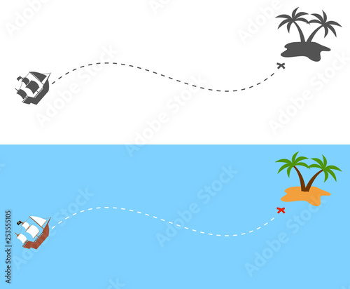 The pirate ship sailing route to the island