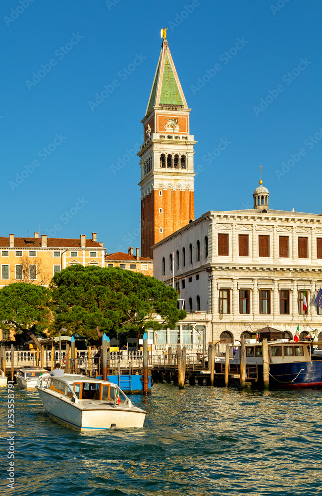 St Mark's Campanile, the bell tower of St Mark's Basilica in Venice, Italy, located in the Piazza San Marco