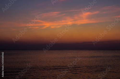 View of beautiful sunset over the sea in the evening, Thailand. 