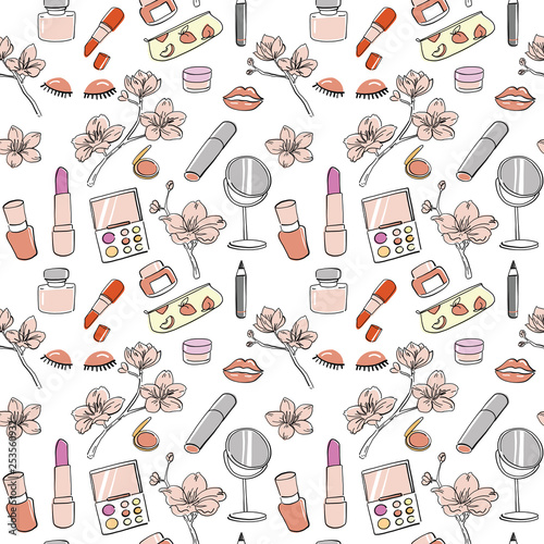 Hand drawn cosmetic seamless pattern