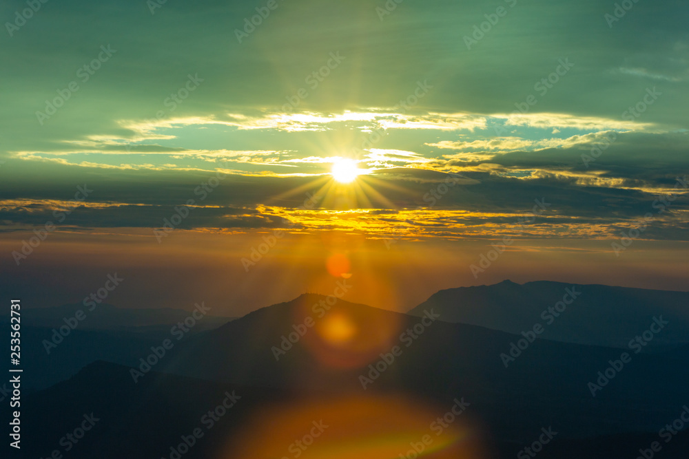 Beautiful landscape view of mountains at sunrise