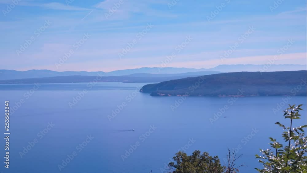 Aerial view time-lapse Adriatic Sea Islands with crossing sailing boats ships Aerial view time-lapse Adriatic Sea Islands with crossing sailing boats ships