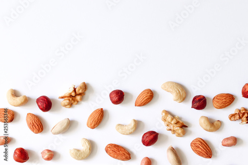 Pattern of nuts mix with copy space. 