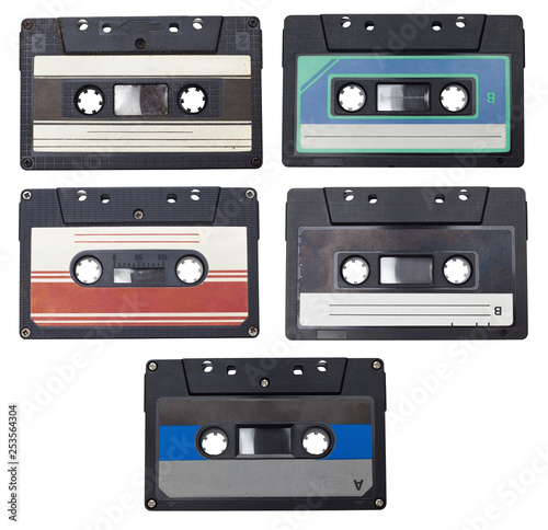 retro audio cassette tape isolated set