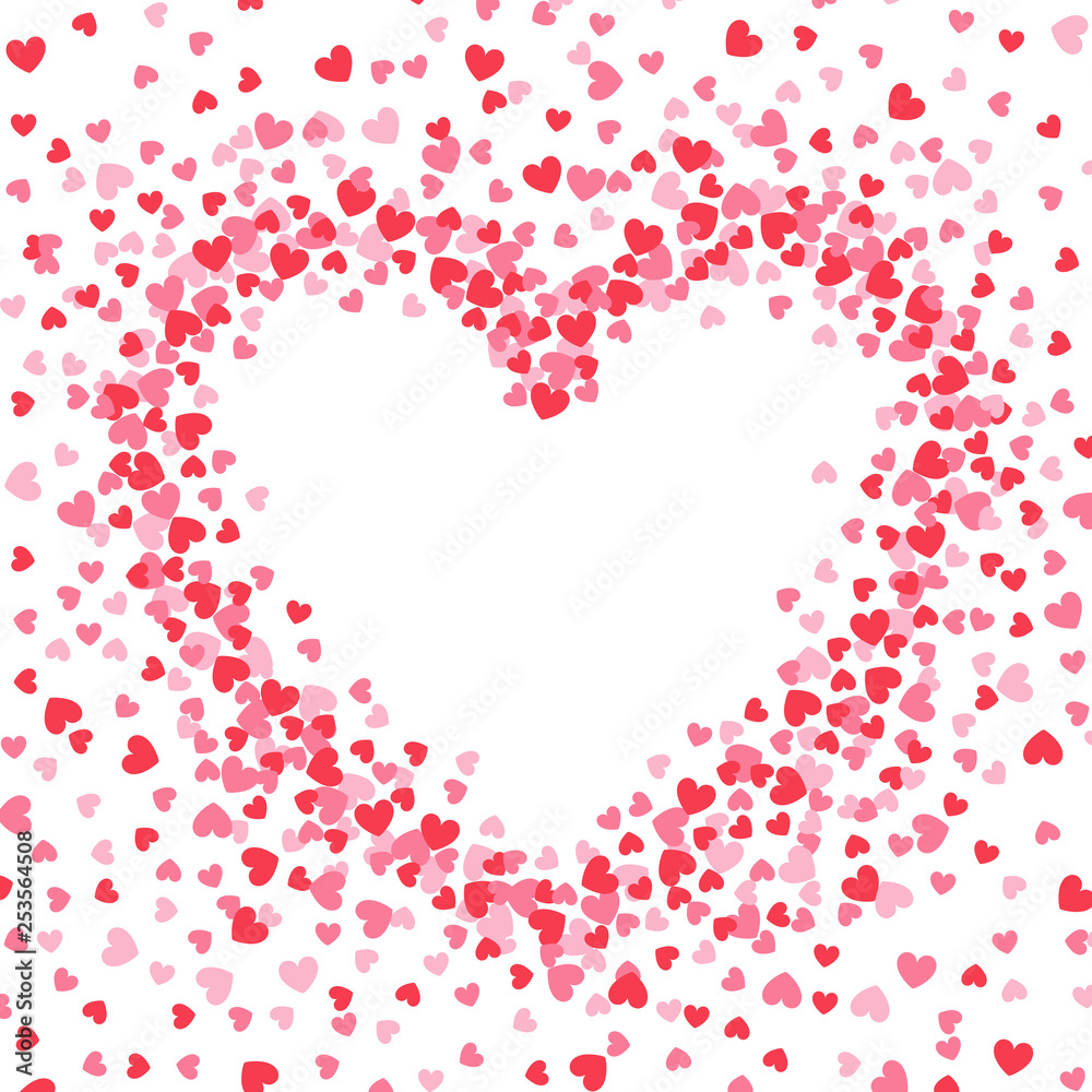 Heart shape, red confetti with white background