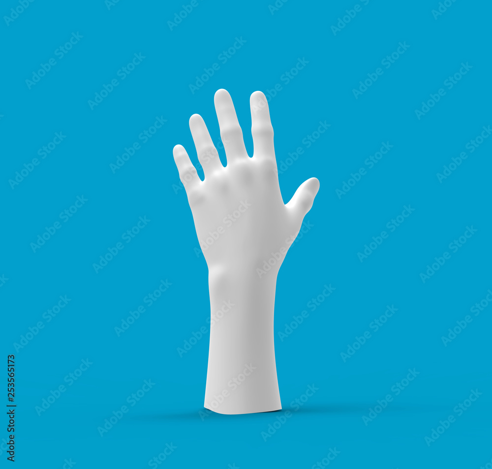 Obraz premium White hand on a Blue background. 3d image, 3d rendering