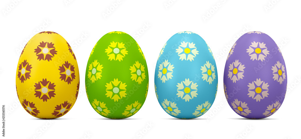 Four Easter eggs on a white background. 3d rendering illustration. Four Easter eggs on a white background. 3d rendering illustration.
