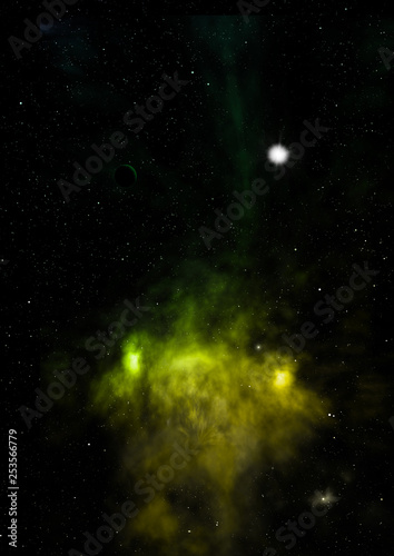 Far being shone nebula and star field. 3D rendering