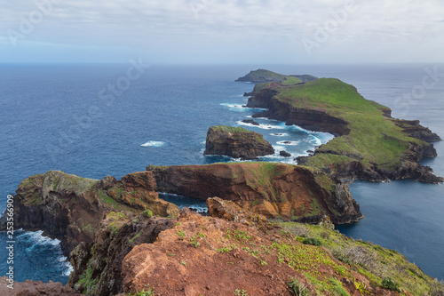 Cliffs view on East coast of Madeira island. Ponta de Sao Lourenco. Portugal.