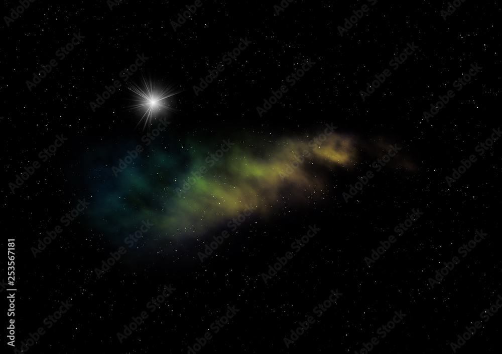 Star field in space and a nebulae. 3D rendering