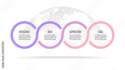 Business infographics. Timeline with 4 steps, options, circles. Vector template.