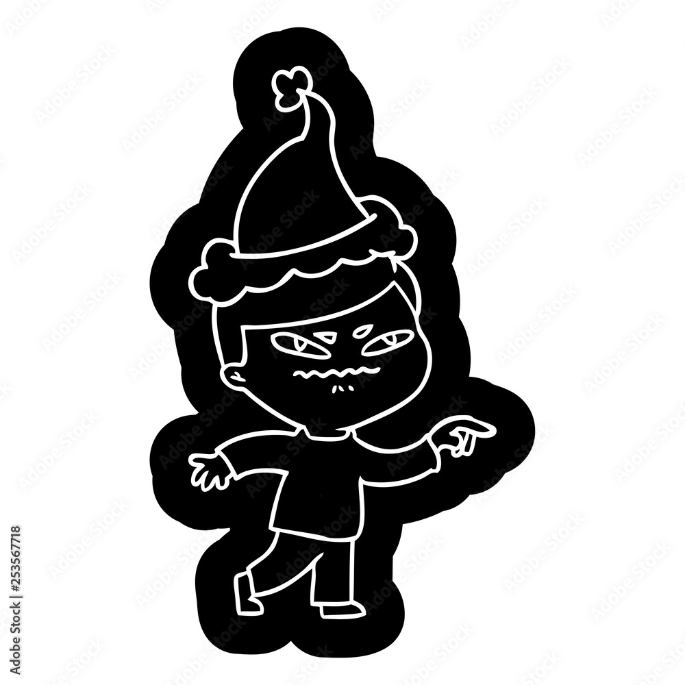 cartoon icon of a angry man pointing wearing santa hat cartoon icon of a angry man pointing wearing santa hat