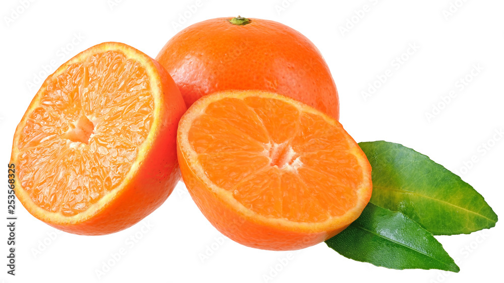 tangerine cut with leaf isolated tangerine cut with leaf isolated